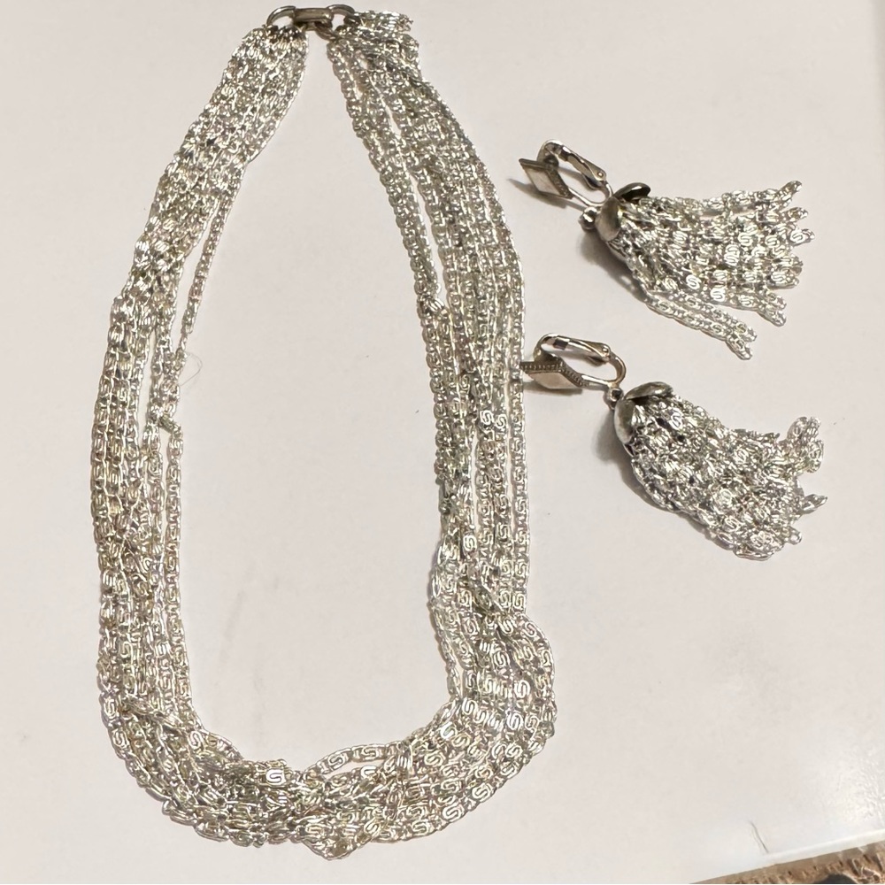Sarah Coventry Multi-Strand Silver Necklace and Earring Set